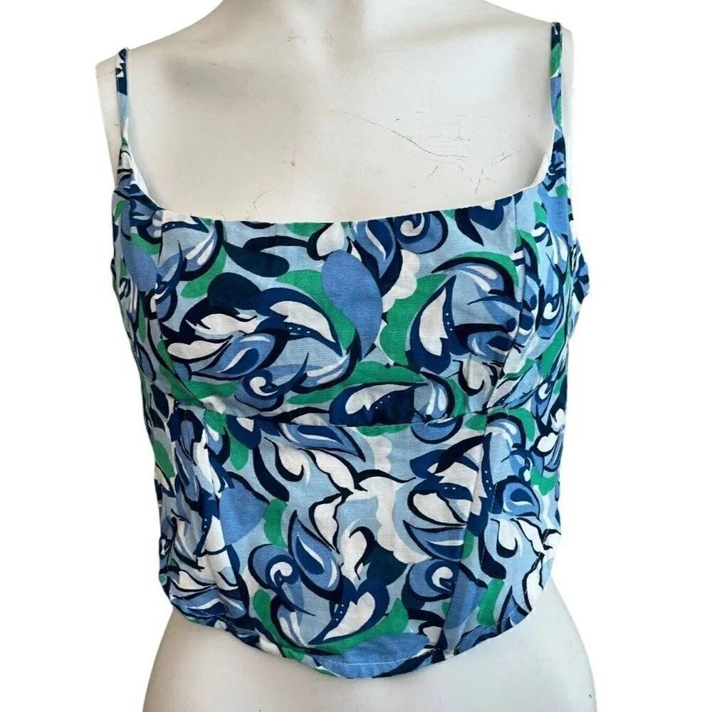 Midnight Sky M Crop Top Boning Adjustable Straps Bandana Blue Elastic Back